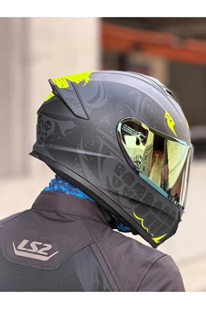 Givi 50.X BONES MAT SİYAH-NEON SARI KASK (SARI VİZÖR)