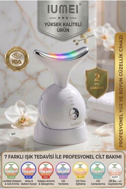 IUMEI EMS Yüz Boyun Cihazı 7 LED Işıklı Gıdık Toparlayıcı Anti Aging Lift