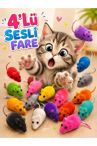 HAYHAYPETSHOP 4’lü Sesli Peluş Fare Kedi Oyuncağı – Renkli Av Oyuncağı, İçinden Ses Gelen Eğlenceli Kedi Faresi