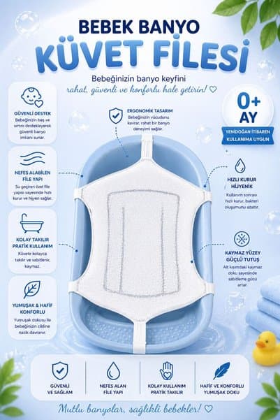 MorBebe Lüx Köpüklü Banyo Filesi ( Hem Katlanır Hemde Normal Küvetlere Uyumludur ).