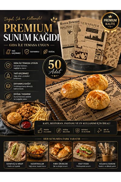 TUMU LIFE Kendinden Desenli Yağlı Kağıt | 50 Adet Vintage Gazete Desen Sunum Kağıdı | Karışık Desen