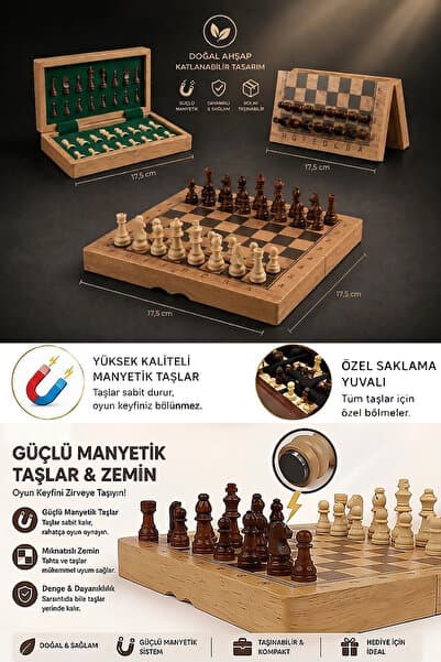 Livenda Mıknatıs Taşlı Ahşap Katlanabilir Kutulu Satranç Oyunu 17.5 Cm G611