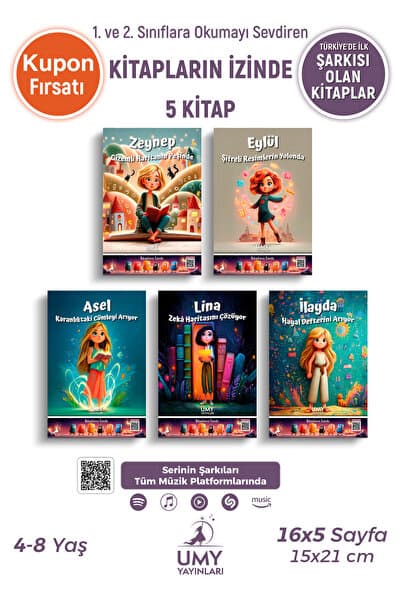 UMY Yayınları Kitapların İzinde Serisi - İsme Özel 1. Sınıf Çocuk Kitabı Serisi - 5 Kitap