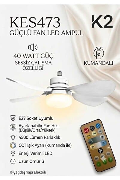 K2 GLOBAL K2 Vantilatörlü LED Ampul 40W E27 Kumandalı 52cm (21inç) KES473