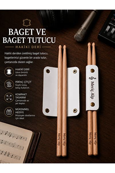 cheteen İsme Özel Hakiki Deri Baget Tutucu Ve Baget – Kişiselleştirilebilir Lazer Kazımalı Bateri Seti