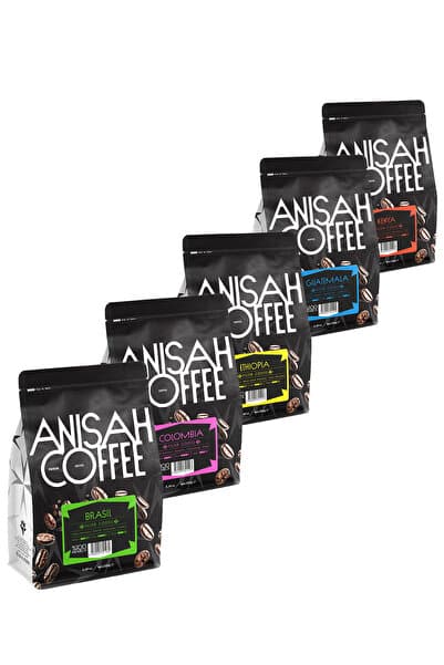 Anisah Coffee Dünya Filtre Kahveleri Tanışma Seti | 5x250gr | Kenya, Guatemala, Ethiopia, Colombia, Brasil