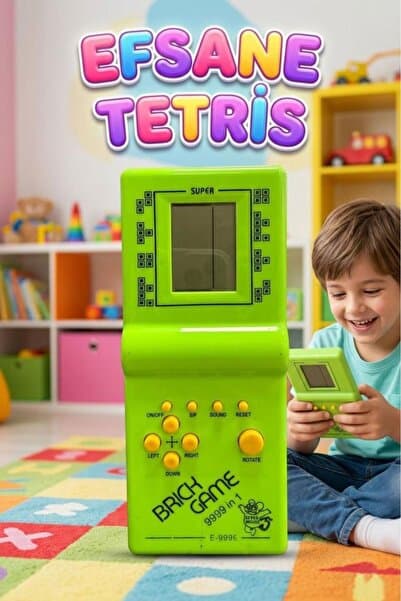 Tıfıl Toys Pilli Sesli 9 Butonlu 9999 in 1 Renkli Nostaljik Tetris Eğitici ve Eğlenceli Oyuncak El Konsolu
