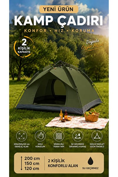 MO DOU Çadır Tam Otomatik Kamp Çadırı 2 Kişilik 200x150 cm 3 Saniyede Kurulum Su Geçirmez Geniş Çadır Outdoor