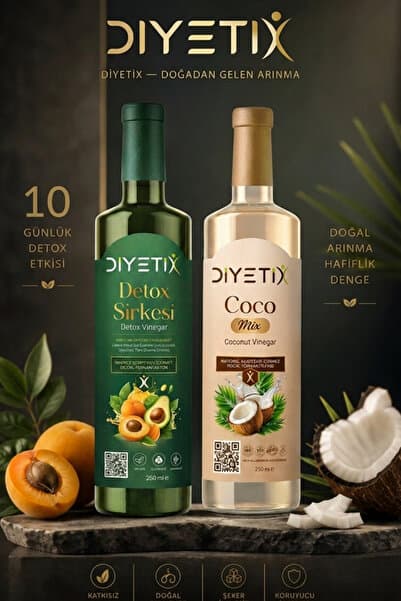 Diyetix Coco Mix & Detox Sirkesi 2x250 ml - Detoks Seti | %100 Doğal Fermente, Katkısız & Vegan & Şekersiz