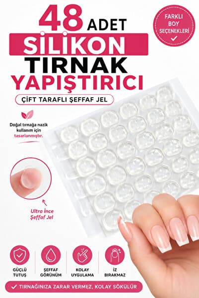 FESTİLO 48 Adet Silikon Tırnak Yapıştırıcı Çift Taraflı Şeffaf Jel Takma Tırnak Bandı