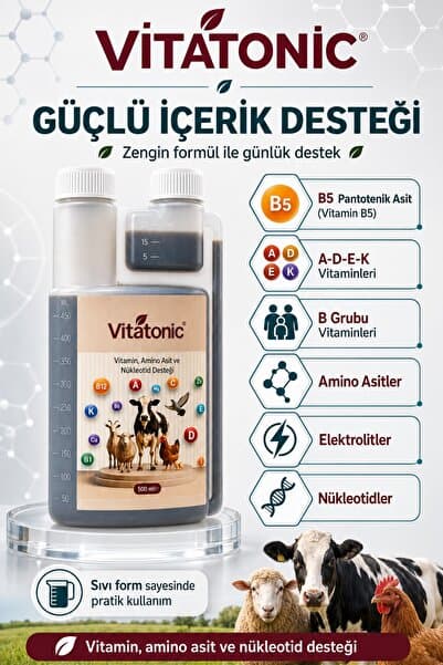 Vitatonic Vitamin Amino Asit 500 Ml Güvercin Tavuk Civciv Koyun Keçi Oğlak Kuzu Arı