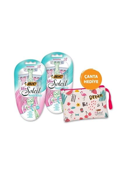 Bic Miss Soleil Sensitive Bundle Kadın Tıraş Bıçağı Seti (3 BIÇAK), Makyaj Çantası Hediyeli