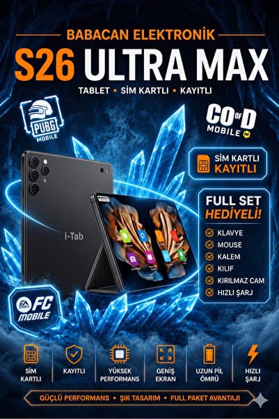 İ-TAB S26 Ultra Max Tablet - 16GB RAM 1TB Hafıza | Şarj Aleti Klavye Mouse Kalem Kılıf Full Set