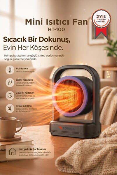 Torima Mini Isıtıcı Fan Taşınabilir Sessiz Hızlı Isıtma 500W Kompakt Isıtıcı Torima HT100 Siyah