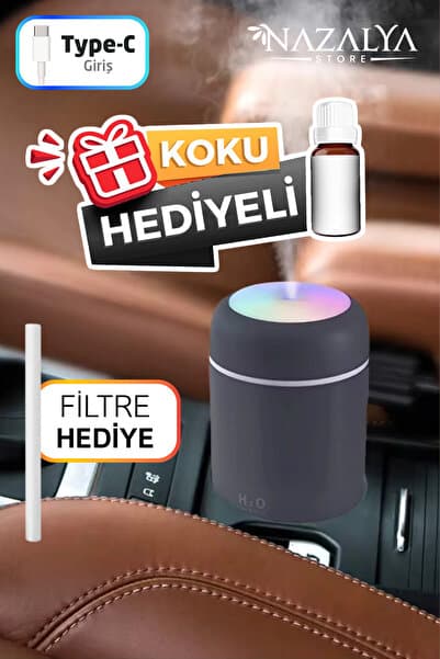 300ml Araç Içi Usb Kablolu Oto Kokusu Hava Nemlendirici Gri- Koku Hediyeli