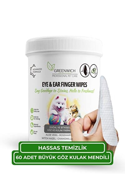 Greenwich Zero Point of Beauty Göz Kulak Parmak Mendili 60 Adet Büyük Boy | Kedi Köpek | Vegan Hijyen Mendili | Günlük Hassas Temizlik