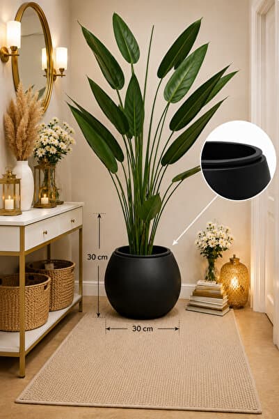 CANBOTANİK BÜYÜK MAT SİYAH SAKSI YUVARLAK KÜRE 40x25 27.5 litre Salon saksısı