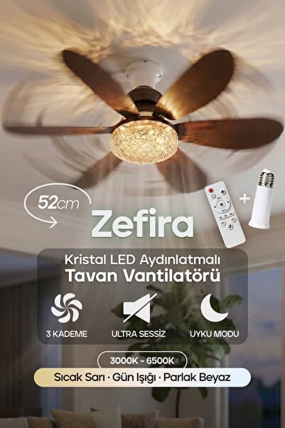 Feny F84 Tavan Vantilatörü LED Aydınlatmalı Kumandalı 3 Renk Sessiz 6 Kanatlı 3 Kademe Hız Ahşap Renk Fan