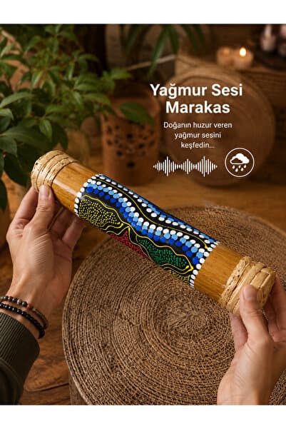 Genel Markalar El Yapımı Nokta Desenli Bambu Yağmur Sesi Ritim Çalgısı Etnik Müzik Aleti ve Dekoratif Hediyelik