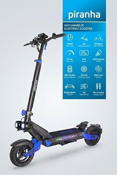 Piranha 5025 M 1000W Elektrikli Scooter | 48V 15.6Ah | 50-60 Km Menzil | Katlanabilir | Çift Süspansiyon | O