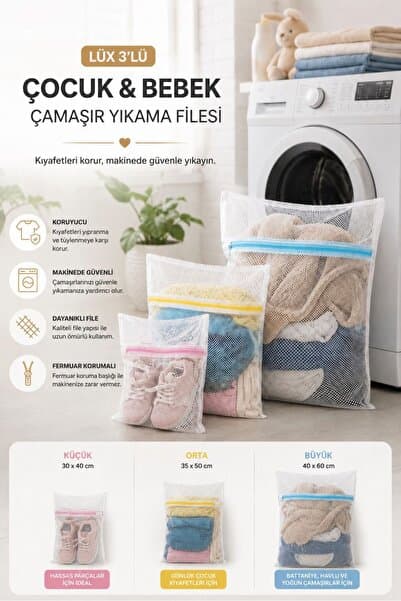 MorBebe Lüx 3'lü Çocuk , Bebek Çamaşır Yıkama Filesi