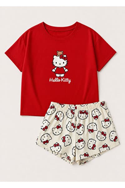 Silona Homewear Zezex Kitty 2 Red Süpersoft Şort Pijama Takımı