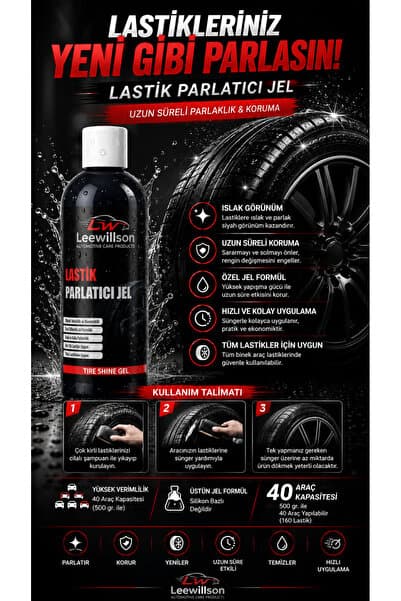 LeeWillson Lastik Parlatıcı Jel 500 ml- Ekstra Parlak ve Uzun Ömürlü Koruyucu Jel
