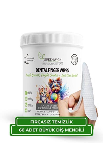 Greenwich Zero Point of Beauty Greenwich Kedi ve Köpek Diş Temizleme Parmak Mendili 60 Adet Büyük Boy – Vegan Ağız Bakım Mendili | Diş Fırçası ve Diş Macununa Alternatif | Günlük Diş ve Diş Eti Hijyeni İçin.