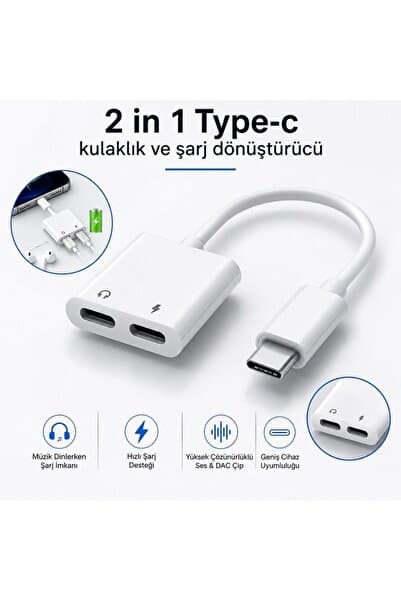 schitec 2in1 Type-C Kulaklık ve Şarj Dönüştürücü Hızlı Şarj Adaptör JH032
