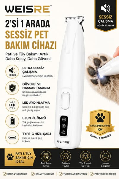 Weisre Şarjlı Pet Tıraş Makinesi Kedi Köpek Patı Yüz Bölgesel Tüy Kesme IPX7 Su Geçirmez