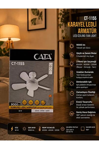Cata CT-1155 Karayel Fanlı LED Ampul 82W LED Ampul 3 Renk Dimmerli ( Kumandali -Tavan Montajli)