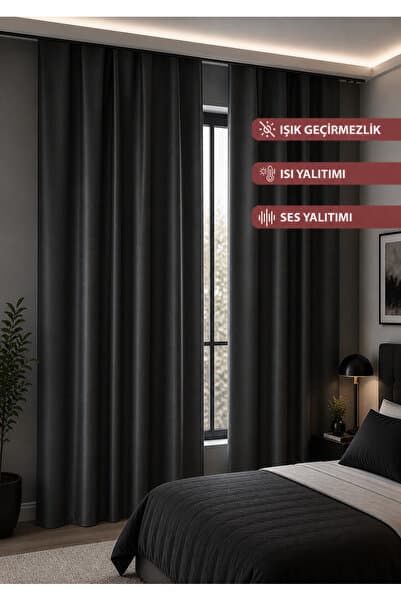 Setekshome Blackout Karartma Işık Geçirmez Saten Güneşlik Fon Perde Ekstraforlu Pilesiz - Antrasit