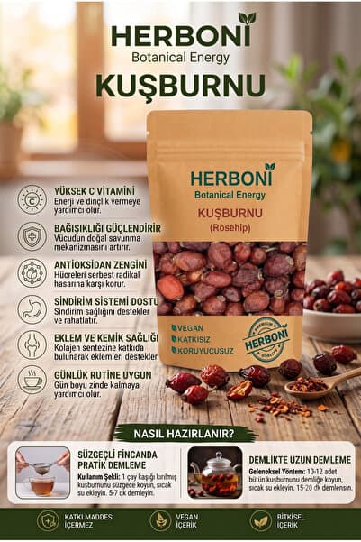 HERBONİ Kuşburnu 100g, Yabangülü, Itburnu, Itgülü, Gülelması, Yiric, Roseship, Doğal ve Katkısız
