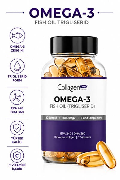 Collagen Forte Platinum Omega-3 Premium Fish Oil 90 Softgel X 1000mg, Balık Yağı, Hidrolize Kolajen & C Vitamini