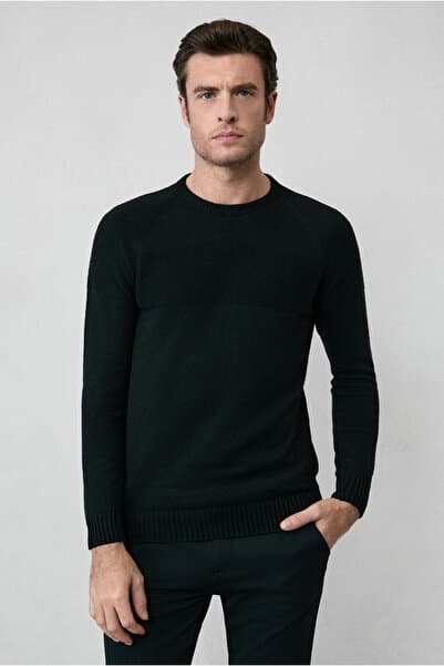 Kiğılı Bisiklet Yaka Slim Fit Dar Kesim Desenli Yünlü Triko Kazak