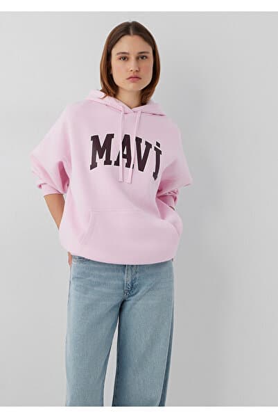 Mavi Logo Baskılı Kapüşonlu Pembe Sweatshirt 1600361-86959