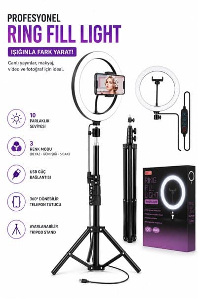 SAYMOND 10"inç Ring Light Youtuber Tiktok Çekim Işıklı Telefon Tutucu Profesyonel Influencer Çekim Işığı