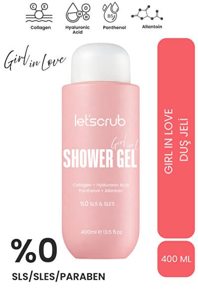 LET'SCRUB Girl in Love Duş Jeli 400 ml Kolajen + Hyaluronik Asit + Panthenol + Allantoin / SLS ve Paraben İçermez