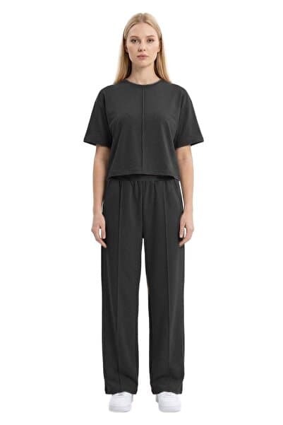 Cottonhill Premium - Sway Collection | Siyah Modal Nervür Dikiş Detay Kadın Eşofman Takımı