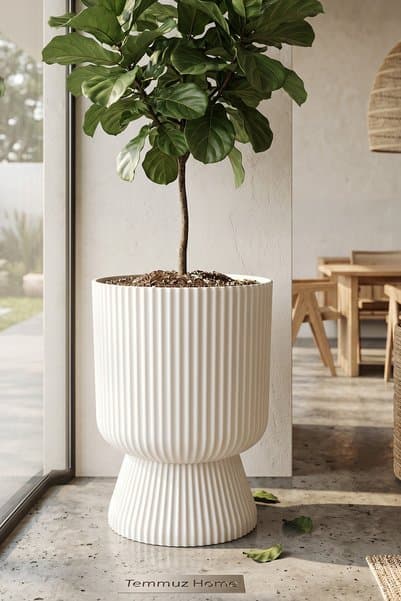 TEMMUZ HOME 1 Adet 10.5 Litre Büyük Boy Çizgili Ayaklı Saksı - Lotus 3 No (Deliksiz Bir Saksıdır)
