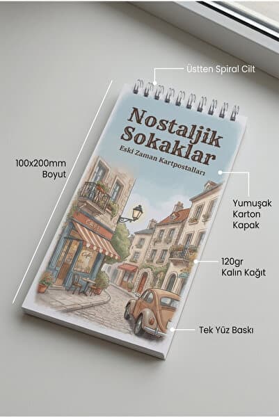Pink Swan Craft Nostaljik Sokaklar: Eski Zaman Kartpostalları Boyama Kitabı - Çanta / Cep Boy - 10x20 cm