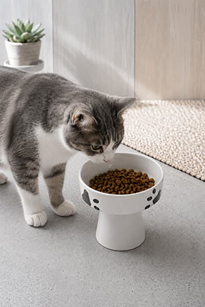 Papart Seramik Kedi ve Köpek Mama Su Kabı 300 ml Ayaklı Yükseltilmiş Mama Kabı 13 cm