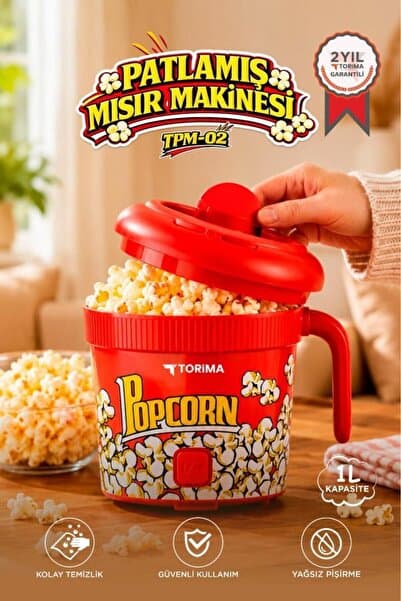 Torima Mısır Patlatma Makinesi Ev Tipi Popcorn Makinesi TPM02 Kırmızı