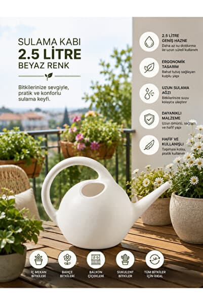 bfalina botanik Bahçe Sulama İbriği Yuvarlak Tasarım Çiçek Sulama Kabı Beyaz 2,5 Litre