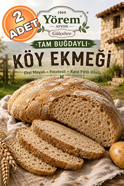 Gülçehre Afyon Yöresinden Kara Fırın Usulü Hakiki Ekşi Mayalı Patatesli Tam Buğdaylı Köy Ekmeği 1,5KG | 2 Adt