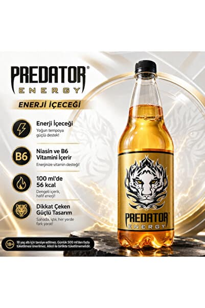 PREDATÖR Predator Energy – Güçlü Tarzı ve Dinamik Karakteriyle Enerji İçeceği 1 L The Coca Cola Company güvencesiyle