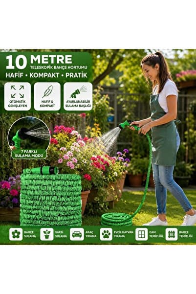Eco Lounge 10 Mt Teleskopik Uzayan Bahçe Hortumu 7 Fonksiyon Ayarlı Tetikli Tabanca Bx40