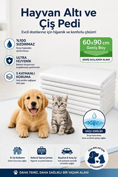 Naturashine Kedi Köpek Pedi Hijyenik tuvalet eğitim pedi 60x90 cm 5 Adet