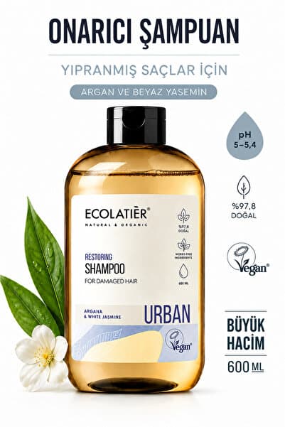 ECOLATIER Yıpranmış Saçlar İçin Argan Yağı ve Yasemin Özlü Onarıcı Şampuan 600 ml
