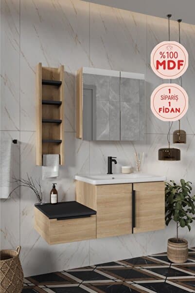 BALNEOM Zakkum 100 Cm Demonte %100 Mdf Lavabolu Banyo Dolabı